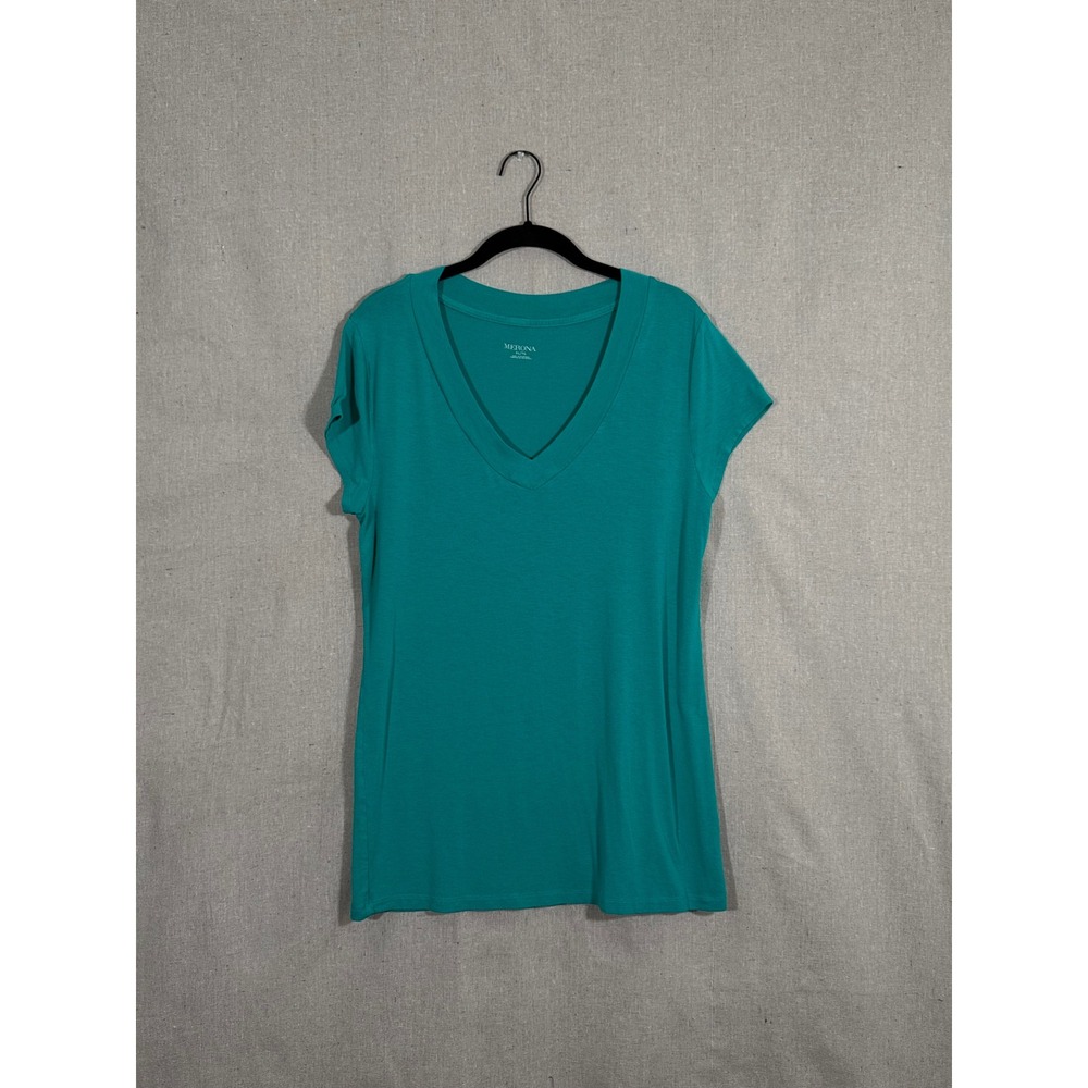 Merona Womens V-Neck Short Sleeve Tee Shirt Teal Green XL